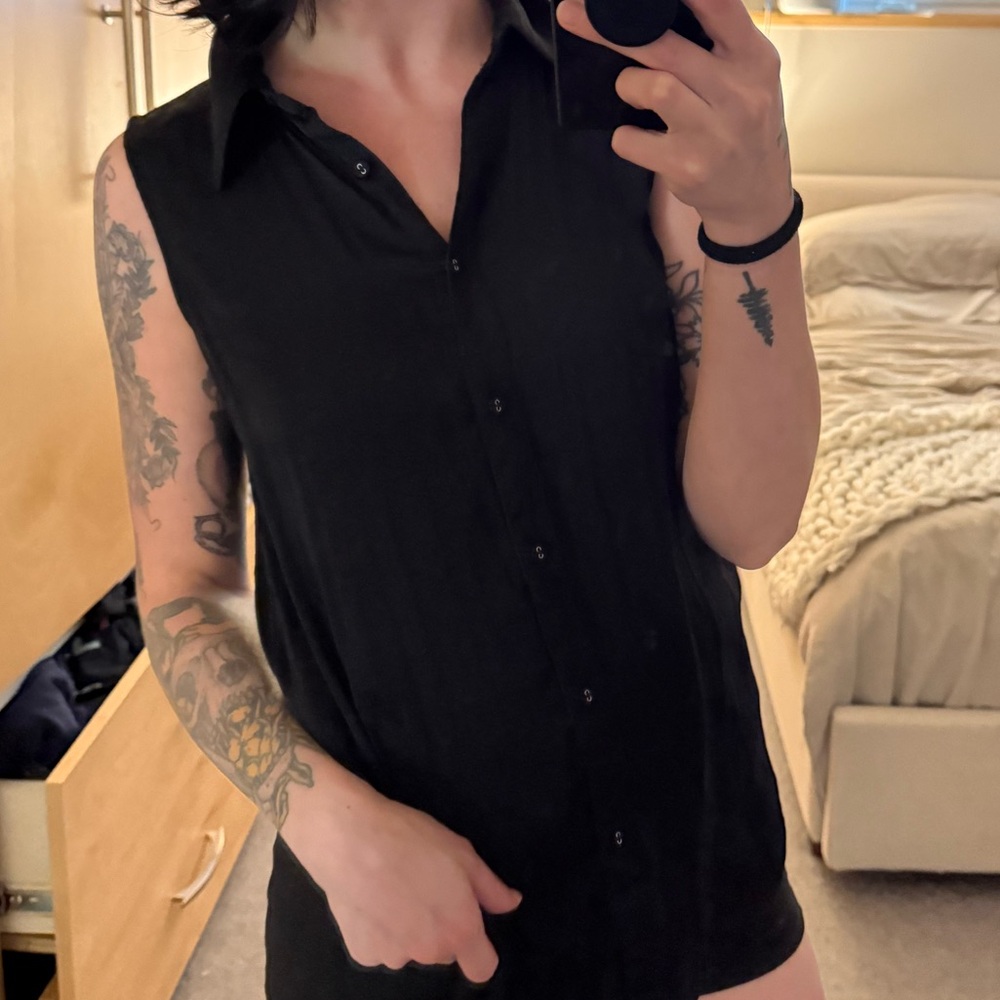 Sleeveless Black Button-Up Women's Top